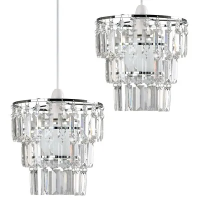 Pair Of Lampshades Ceiling Pendant Light Shade Clear Acrylic Easy Fit Chandelier • £26.99