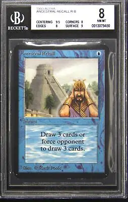 1993 ALPHA Ancestral Recall Rare Magic: The Gathering Card BGS 8 • $38888