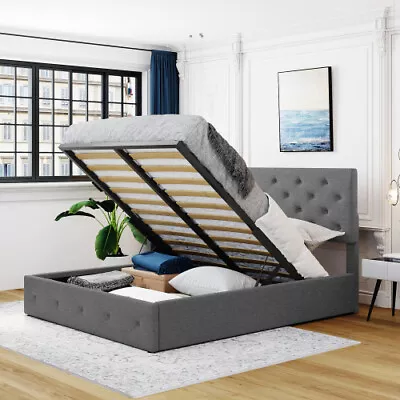 $469.90 • Buy Full/Queen Size Upholstered Platform Bed W/ Storage Underneath Wooden Bed Frames