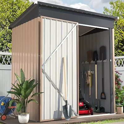 YODOLLA 5x3ft Garden Storage Shed Metal Tool Shed Sloped Roof Lockable Door Grey • £169.99