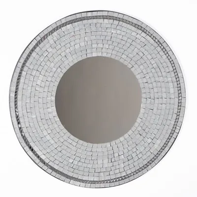 Fair Trade Round 60 Cm Grey Mosaic Glass Bali Mirror MIR-001-60-F • £39.60