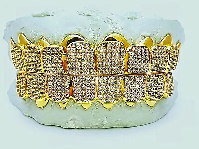 Custom Fit 925 Sterling Silver Fully Stones Cubic CZ Micro Pave Block Grillz  • $720
