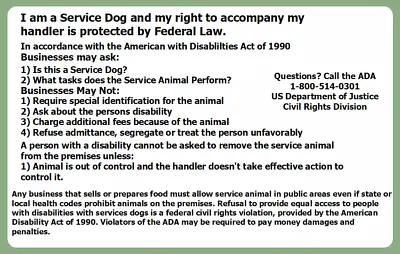 $3.96 • Buy 2 Service Dog Id Card Badge Ada Esa Law Info Rights Hard Plastic Access 
