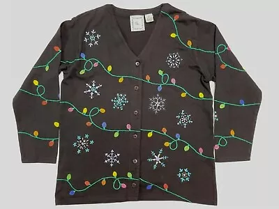 Michael Simon Lite Christmas Winter Theme 2 Piece Black Skirt 100% Cotton Suit L • $45.99