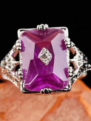  Huge 5.2ct Amethyst & Simulated Diamond Silver Plated Wedding Ring Size S New  • £4.99