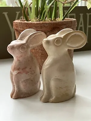 Natural Soapstone Pair Of Bunny Rabbits - Hand Carved In Africa Fairtrade EASTER • £11.50