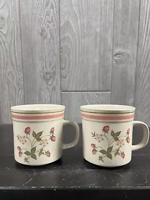 Vintage Newcor Stoneware Strawberry Patch 8 Oz Coffee/Tea Cup Set Of 2 • $14.99