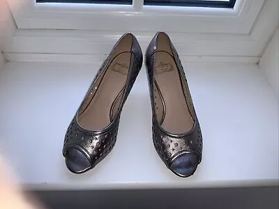 Ladies Shoes Size 5 Lotus. Pewter Peep Toe  Shiny Heel • £3.99