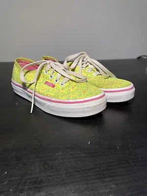 $24.99 • Buy VANS Little Girls Shoes Neon Yellow With Pink Flowers: Youth Size 13.5Y