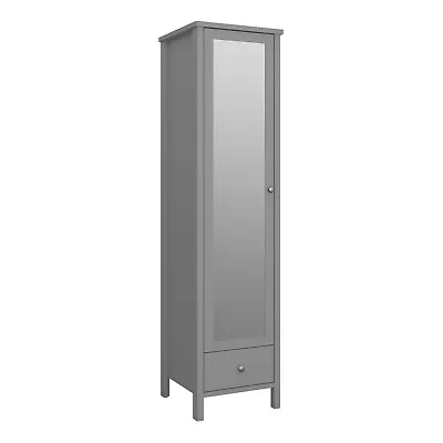 Tall Narrow Single 1 Door Wardrobe Hanging Clothes Rail Drawers Mirror White Oak • £207.99