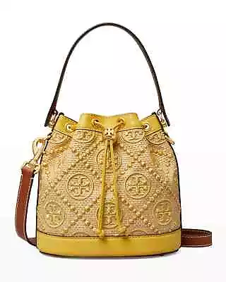 TORY BURCH T Monogram Yellow Patent Embossed Bucket Crossbody Handbag  MSRP $578 • $350