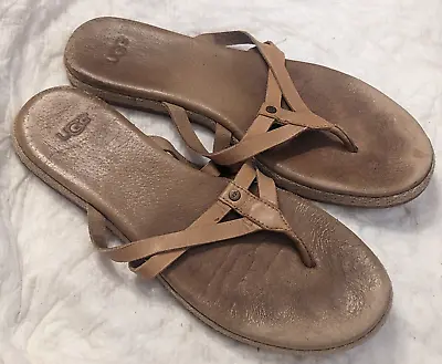 UGG Australia ANNICE Leather Flip Flop/ Sandals #1016801  Tan Beige Size 7.5 • $9.56