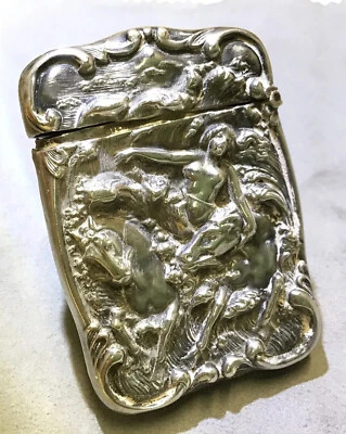 $69 • Buy Antique Sterling Silver Match Safe Art Nouveau Floral Repousse Design STERLING G
