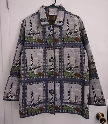 Vintage Blair Lighthouse Tapestry Jacket Coat Nautical Button-up Womens Size Xl • $39.95