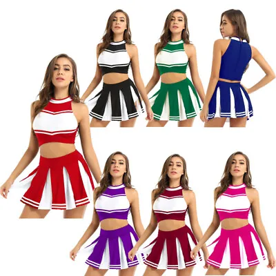 Women Cheerleading Uniform Crop Top With Mini Pleated Skirt Sets Cosplay Costume • £31.19