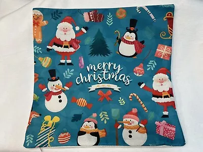 Santa Claus Snowman Whimsical Christmas Throw Pillow Cover Holiday Home Decor • $15.95