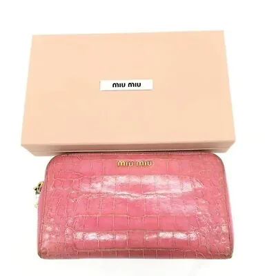 Miu Miu Long Wallet Color Pink Croco Embossed Round Zipper With Box • $48