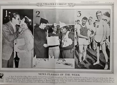 June 22 1934 Illus News Poster News Flashes Max Baer & Glenn Cunningham Champs • $36