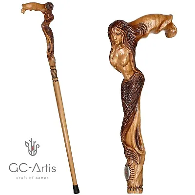 Mermaid Light Wooden Walking Cane Siren Stick Handmade Hand Crafted For Men • $199