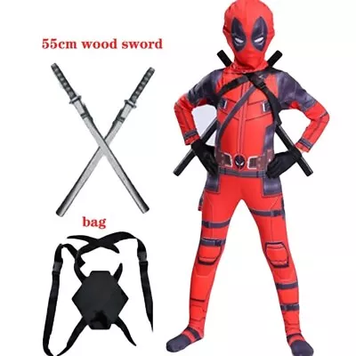 Deadpool Costume Kids Superhero With Swords And Bag Full Set - Size 4-9 • $31.99