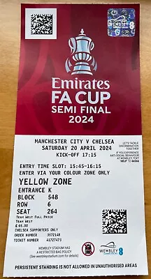 Chelsea V Manchester City FA Cup Semi-Final 2024 Ticket Stub • £2