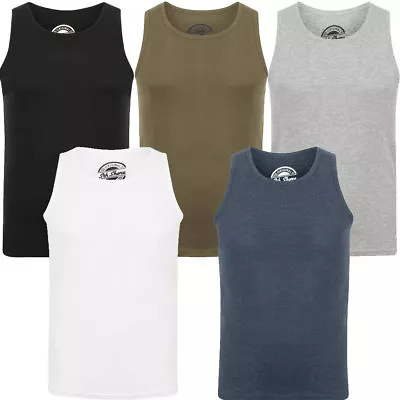 South Shore Men's Vest Ribbed Cotton Plain Sleeveless Muscle Top Scoop Crew Neck • £9.99