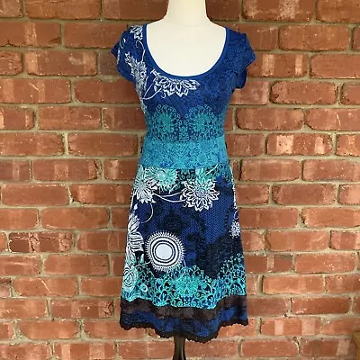 Desigual Womens A-line Dress Blue Patterned Casual Travel Size S • $34.99
