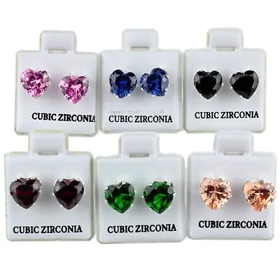 Earrings Heart BASKET SET Colorful CZ Stud  925 Sterling Silver  • $6.99