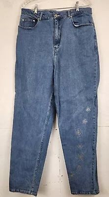 Quacker Factory Jeans Women Size 16 Blue Denim Tapered Snowflake • $20