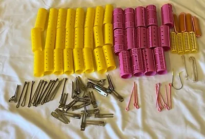 Vintage Plastic Hair Curlers & Clips 35+ Different Sizes Pink & Yellow • $6.88