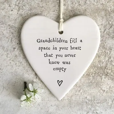 East Of India Porcelain Hanging Heart 'Grandchildren Fill A Space' NEW GIFT • £4.99