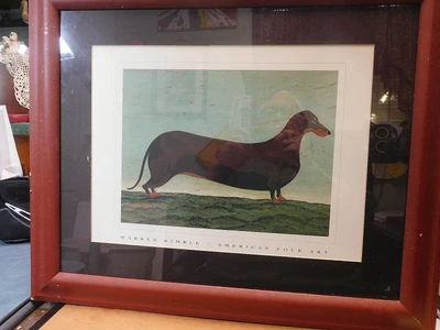 $50 • Buy Vintage~Warren Kimble~Folk Art~DELILAH DACHSHUND  GLASS WOOD FRAME PRINT  VG