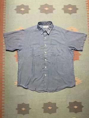 Vintage 1970s Big Yank Chambray Work Shirt Short Sleeve Workwear Distressed XL • $30