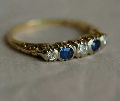 1.50Ct Lab Created Sapphire Early Retro Era Estate Ring 14K Yellow Gold Plated • $93.59