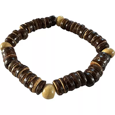 Brown Beaded Wood Bracelet Wristband Bangle Wooden Beads Mens Handmade Jewellery • £4