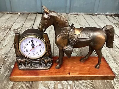 Vtg. United Clock Corp Self Starting Horse Mantel Clock USA Made SEE PICS READ • $39.95