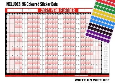 £3.95 • Buy 2024 Giant A2 Size Full Year Wall Planner Calendar Home Office Work JAN - DEC