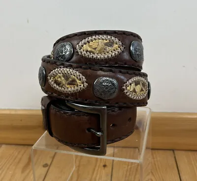 £50 • Buy Sancho Boots Western Leather Snakeskin Inlay Belt Size 100 32”-36” Cowboy Vntg