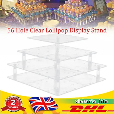 56 Hole Clear Lollipop Display Stand Acrylic Cake Pop Stand Wedding Candy Holder • £13