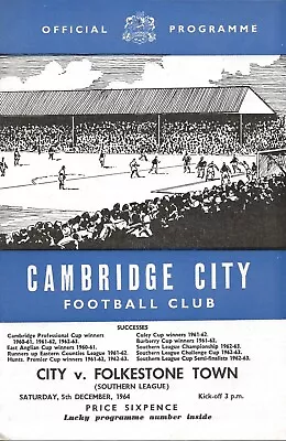 Cambridge City V Folkestone Town ~ Southern League ~ 5 December 1964 • £2.49