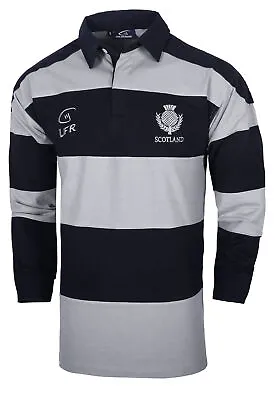 Men's Scotland Rugby Polo Shirt Long Sleeved Striped Cotton Pullover Style • $42.80