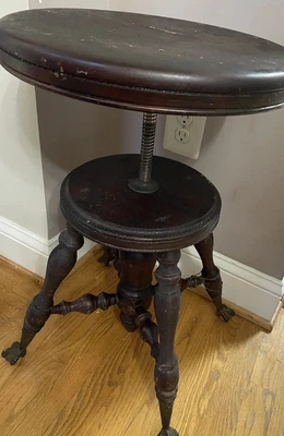 $95 • Buy Antique Victorian Wood Piano Stool, Glass Ball Claw Feet, Great For Restoration