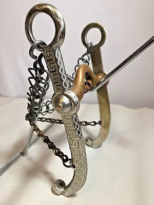 Vintage Silver Engraved Shanks Copper With Rollers 4.5  Mouth W/Chains Bit • $125