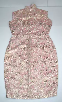 Evening Dress VTG 50s 60s Nehru Collar Pink Gold Brocade XS/S Real Life Barbie • $228.37