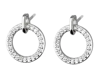 £9.95 • Buy Solid 925 Sterling Silver Circle Diamond Sparkly Drop Stud Earrings