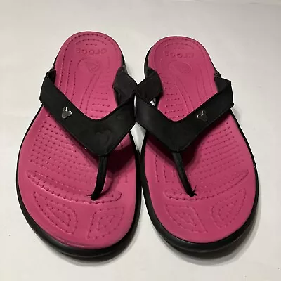 Crocs X Mickey Mouse Disney Capri Sandals Women’s 10 Black Pink Flat Thong • $25