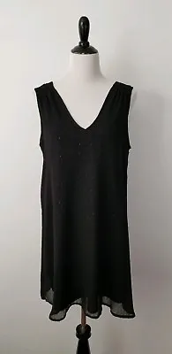 MADEWELL Women's Silk Nightshine Shift Dress Black Metallic Threads Size 10 • £10.43