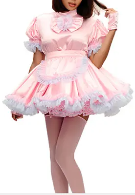 Sissy Girl Maid Pink Satin Organza Lockable Dress Cosplay Costume Tailor-made • $77.50