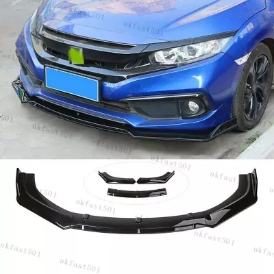 Front Bumper Lip Splitter Chin Spoiler Gloss Black For Honda Civic 2007-2019 #UF • £36.95