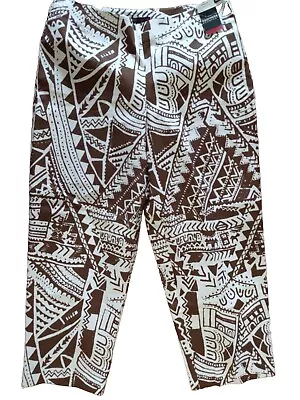 NWT New York And Company Stretch Capri Pants Size 10 Brown White Tribal Print  • $12.90